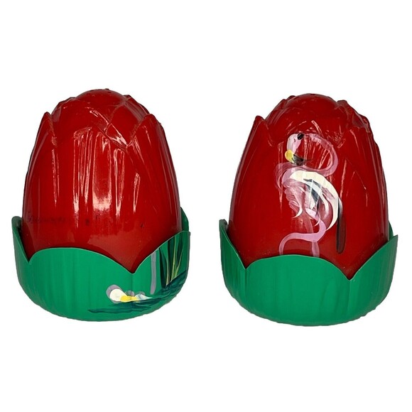 Vtg Jaydon Red Florida Corn Tulip Salt Pepper Shakers  Palm Tree Flamingo - Picture 6 of 7